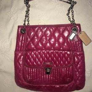 Pink Coach Leather Pleated Tote Bag with dust bag